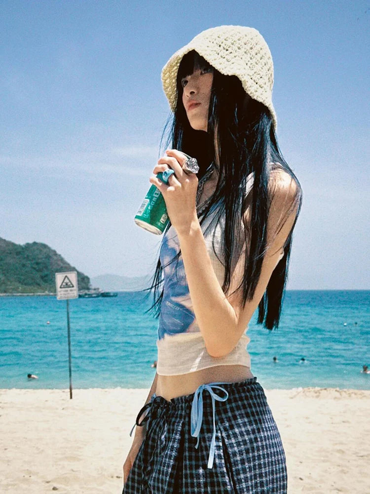 BXOXO Japanese Y2k Tank Tops Women Print Floral Sleeveless T Shirts 2000s Aesthetic Streetwear Camis Korean Style Summer Tops