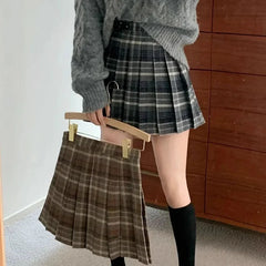 BXOXO Preppy Style Plaid Pleated Skirt Women Fall Winter High Waist Woolen Mini Skirt Japanese School Uniforms Kawaii Y2K Jk Skirts