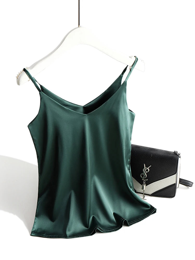 Bxoxo Spaghetti Strap Top Women Halter V Neck Basic White Cami Sleeveless Satin Silk Tank Tops Women'S Summer Camisole