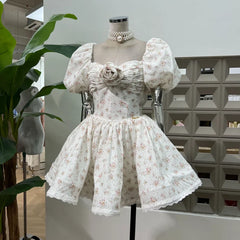BXOXO French Spliced Appliques Sweet A Line Dresses For Women Slash Neck High Waist Printing Lace Backless Dress Female Fashion