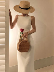 Bxoxo Women's Spaghetti Strap Sleeveless Solid Sexy Dresses Summer New Fashion Office Lady Female Elegant Evening Party Midi Dress