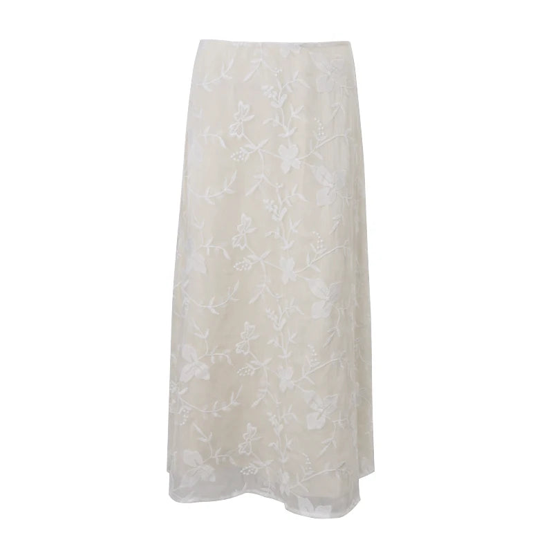Bxoxo Elegant French A-Line Mesh Fashion Long Skirts Vintage High Waist Casual Y2K Spring Summer Evening Party New Maxi Skirt