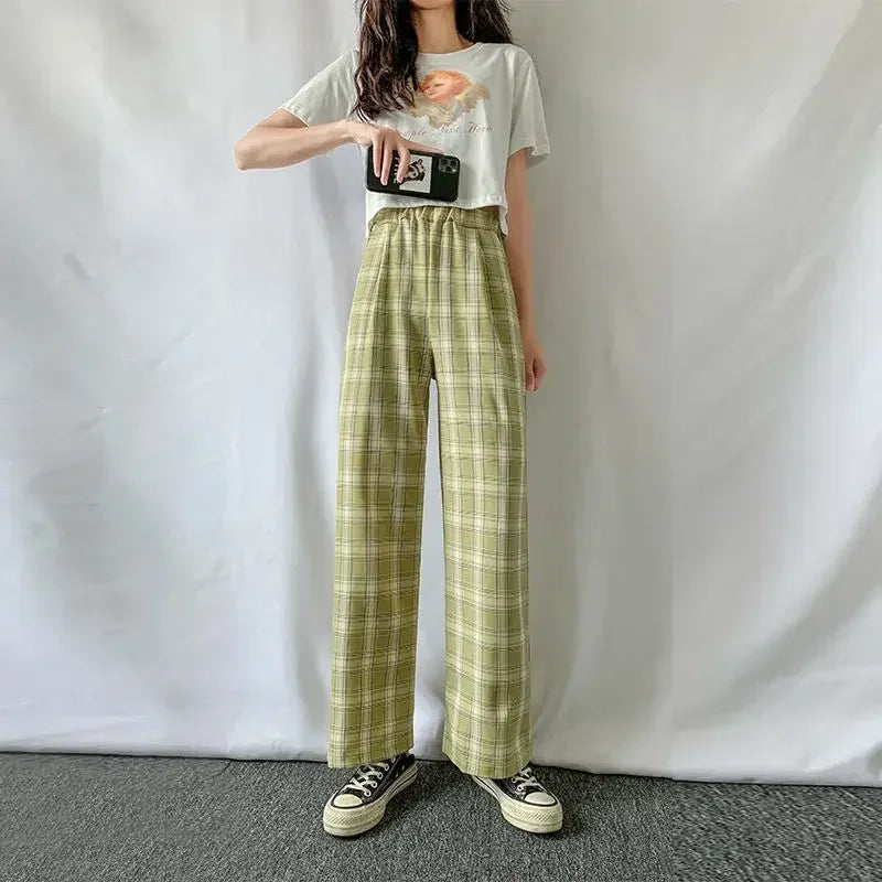 BXOXO Fashion Warm Plush Pants Cashmere Thick Plaid Ladies Winter Casual Loose Wide-legged Pants Korean Streetwear Students