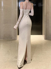 Bxoxo Sexy Women Bodycon Casual Solid Slim Long Dress Spaghetti Strap Vintage Elegant Party Prom Dresses Female Clothes Robe Vestidos