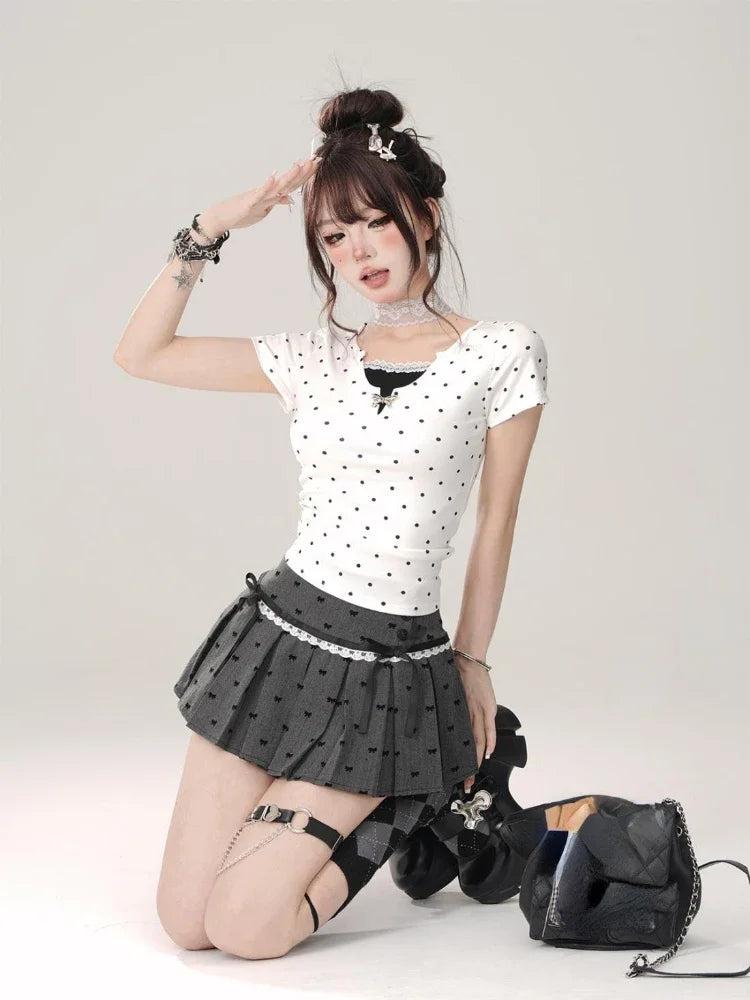 Bxoxo Summer 2000s Kawaii Sweet Y2k Mini Skirt Woman Japanese Style Bow Cute Skirt Outwear Casual Fashion Skirt Hot Girls Chic