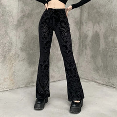 BXOXO Gothic Autumn Black Flare Pants Women Velvet Vintage Harajuku Bodycon High Waist Trousers Streetwear Casual Fashion Punk Pants