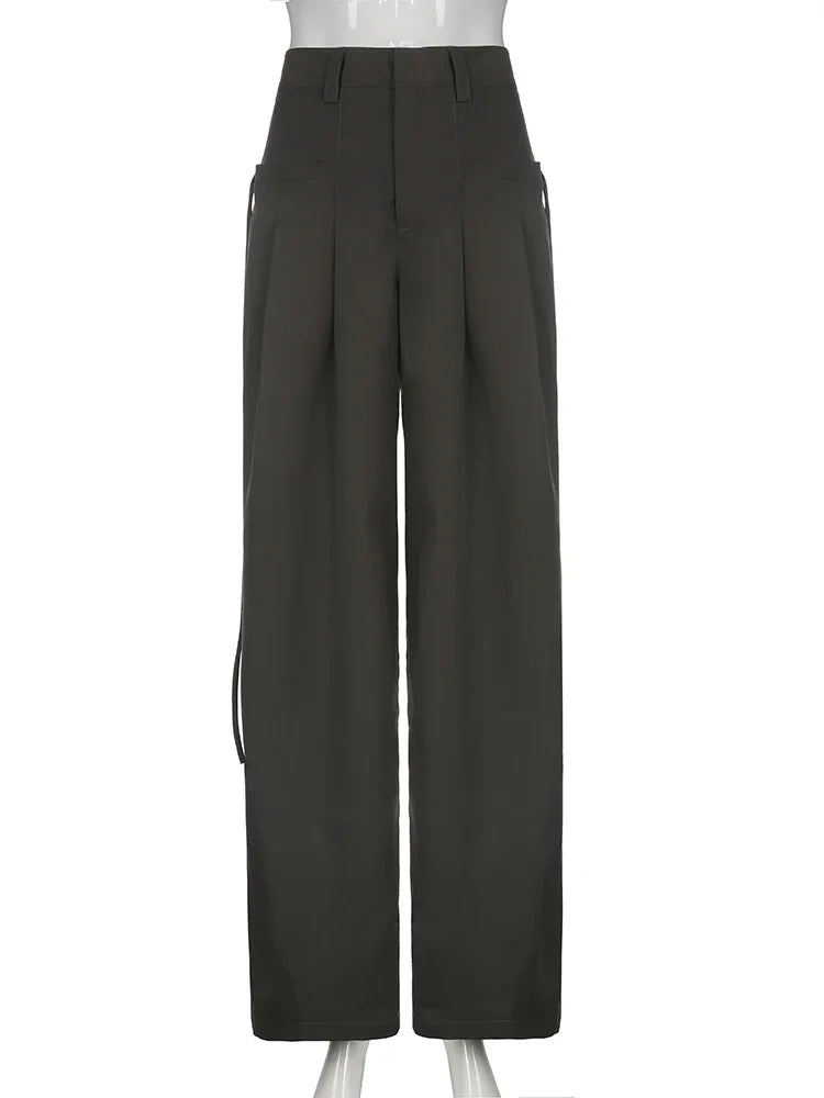 Bxoxo Casual Wide Leg Pants Women High Waist Street Basic Loose Sweat Trousers Korean Retro Gray Office Y2K Lady Pants