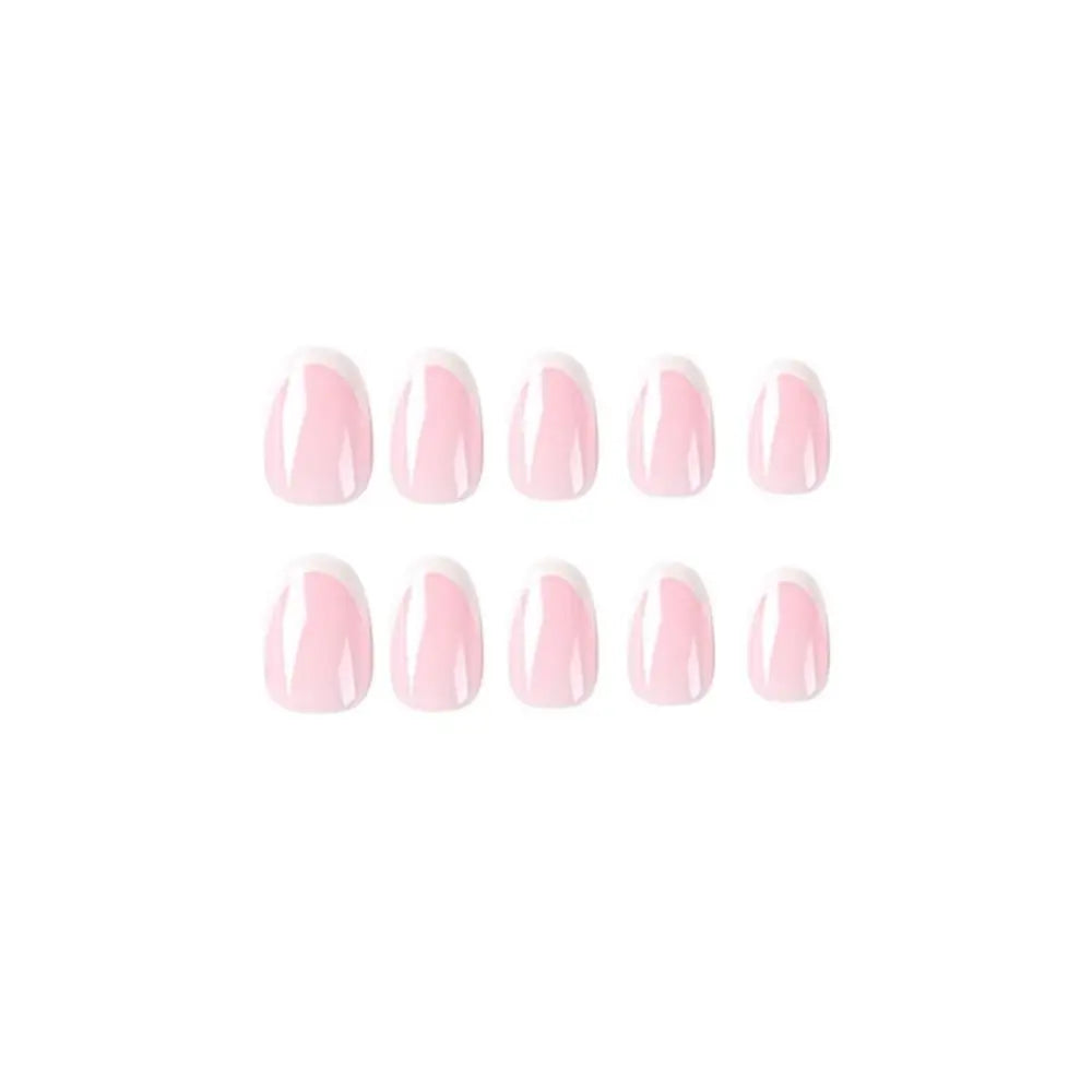 Bxoxo 24P French Oval False Nails Girls White Edge Design Nude Color Wearable Press on Nail Full Cover Short Acrylic Almond Fake Nails