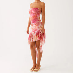 BXOXO Women Y2K Floral Mini Tube Dress Strapless Backless Bodycon Short Dress Boho Sleeveless Bandeau Sundress Beachwear
