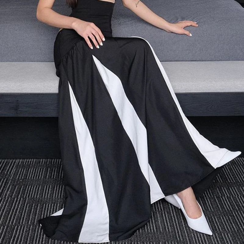 BXOXO Casual Loose Patchwork A-line Long Skirt Streetwear y2k High Waist Skirts for Women Korean Fashion Ladies Bottoms Summer