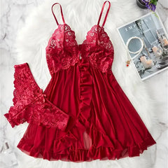 BXOXO Red Sexy Lingerie Erotic Underwear Sets Transparent Porno Lace Bra And Panty Set Lingerie women Hot Sleepwear Babydoll Dress