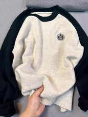 Bxoxo Fashion Patchwork Knitted Pullover Women Y2K Harajuku Long Sleeve Loose All-Match Sweater Autumn Korean Chic O-Neck Jumper