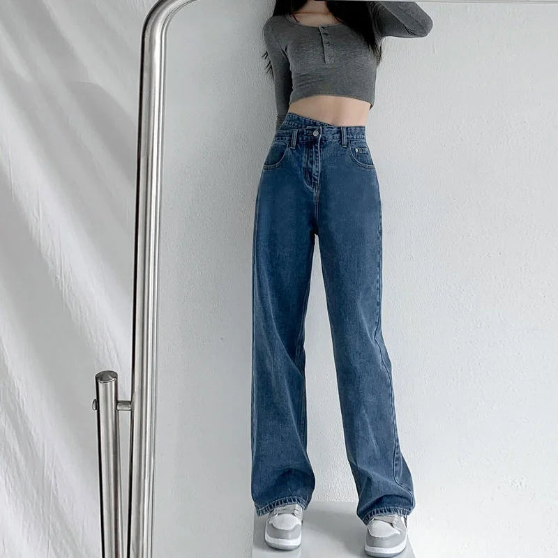 Bxoxo 1970s Retro Crossbody High-waist Slimming Drag-on Straight-crotch Long Pants Women Summer Cotton Material