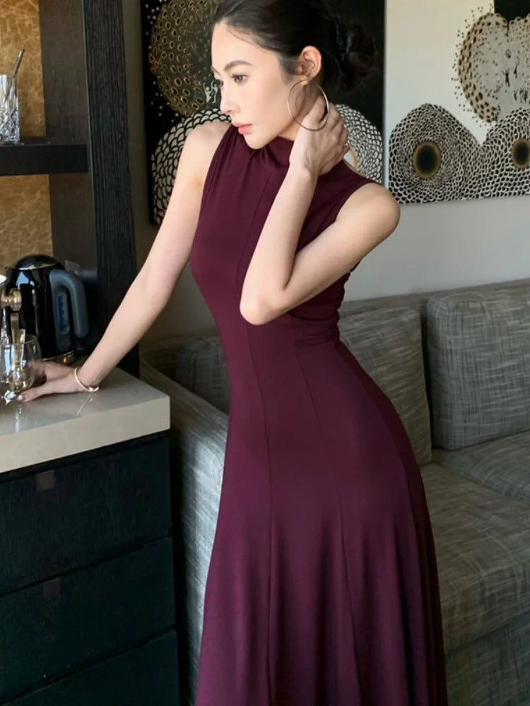 Bxoxo Women Sexy Vintage Summer Backless Dresses Slit Fit Sleeveless Spaghetti Strap Halther Evening Dress Club Party Prom Chic New