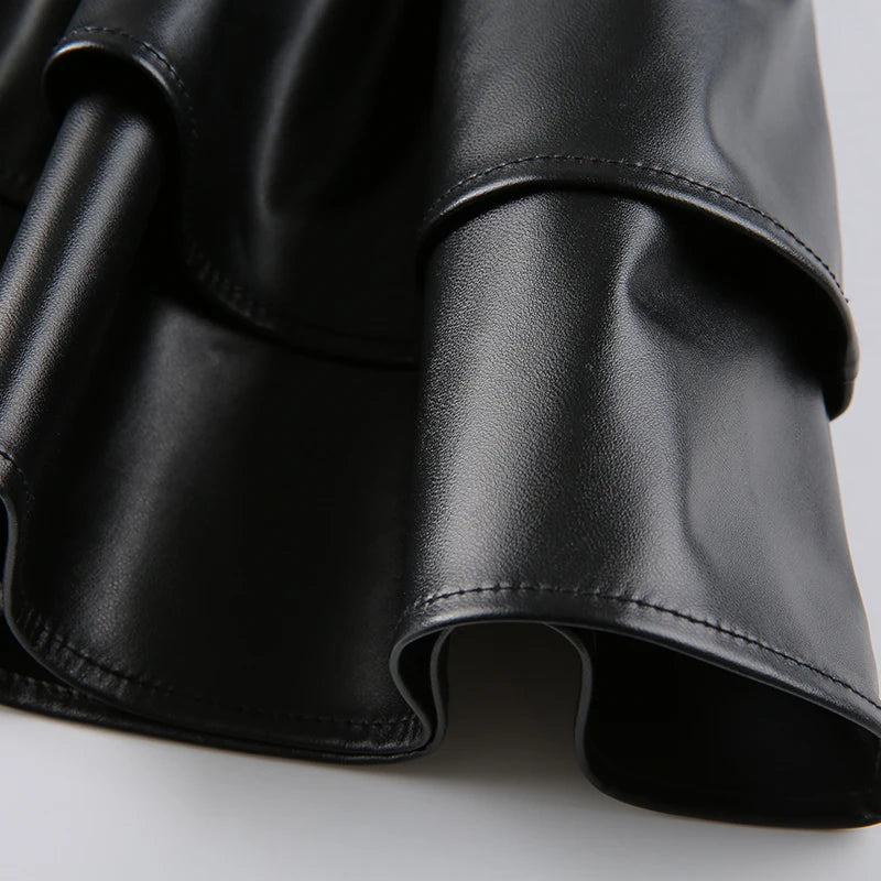 Bxoxo PU Leather Mini Skirts Punk Style High Waist Lace Up Bandage Black Pleated Skirt Streetwear Girls Dark Academia Clothes