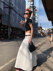 Bxoxo Korean Style White Skirts Women Elegant Harajuku Black Long Skirts Vintage Fashion Casual Basic Midi Skirt Streetwear