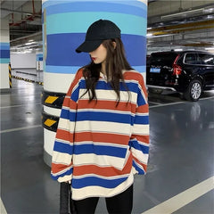 BXOXO Autumn Hoodies Striped Oversized Sweatshirt Women Harajuku Pullovers Korean Fashion Couples Matching Long Sleeve Tops Streetwear