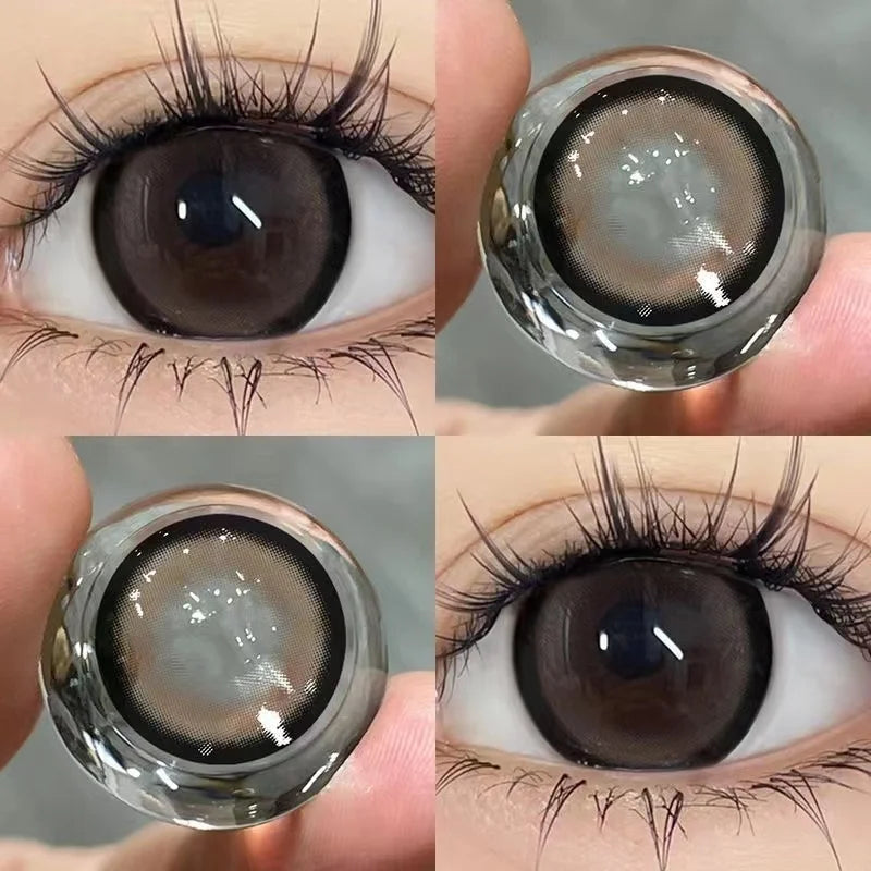 BXOXO 1Pair Myopia New Freshly Colour Contacts Lenses Large Diameter14.5mm Natural Eye Lenses Beauty Pupil Brown Gray Lenses