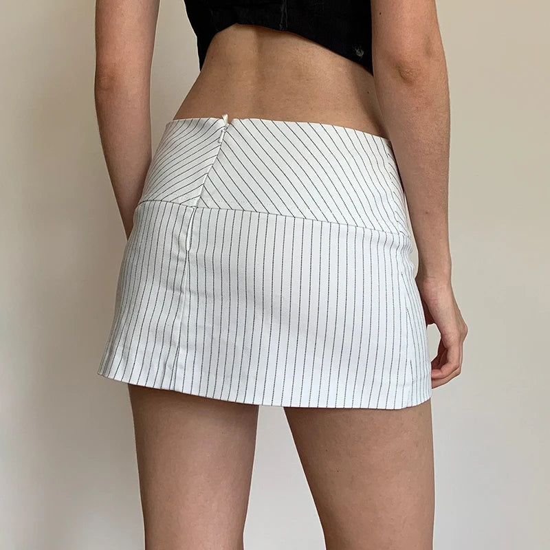 BXOXO Harajuku Striped Print Mini Skirt Vintage y2k Low Rise Skinny Retro Short Skirts for Women Summer Casual Streetwear Basic