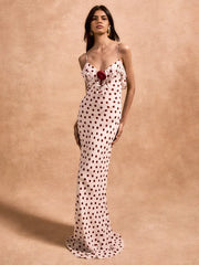 BXOXO Rose Polka Dot Maxi Dress For Women Gown Spaghetti Strap Off-shoulder Sleeveless Backless Elegant Evening Club Dress