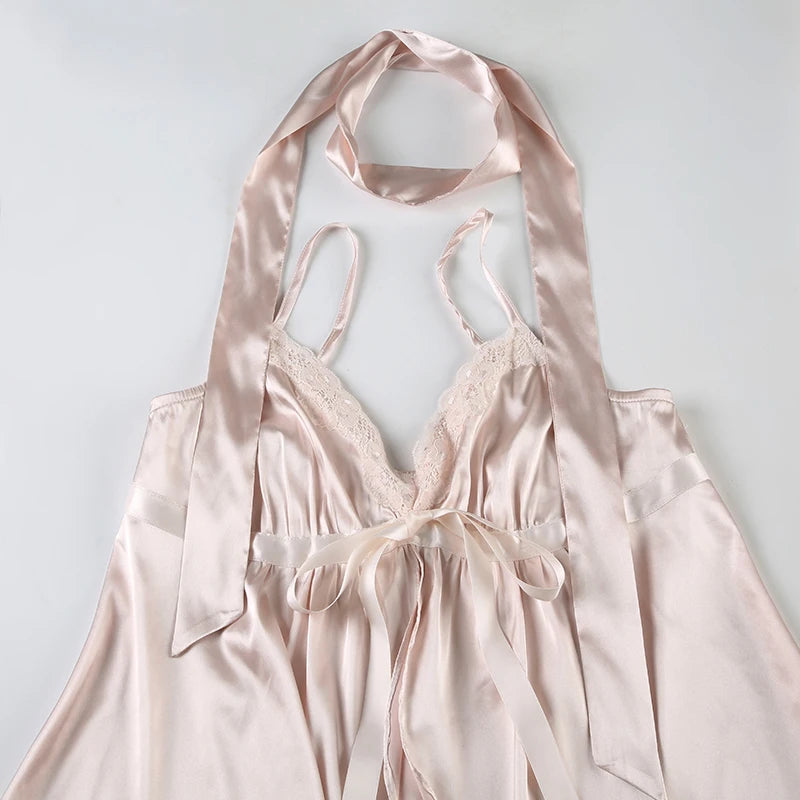 BXOXO Kawaii Bandage Lace Pink Camisole Women Sexy Sweet Patchwork Satin Crop Tops with Slit Summer y2k Vintage Tank Tops Cute