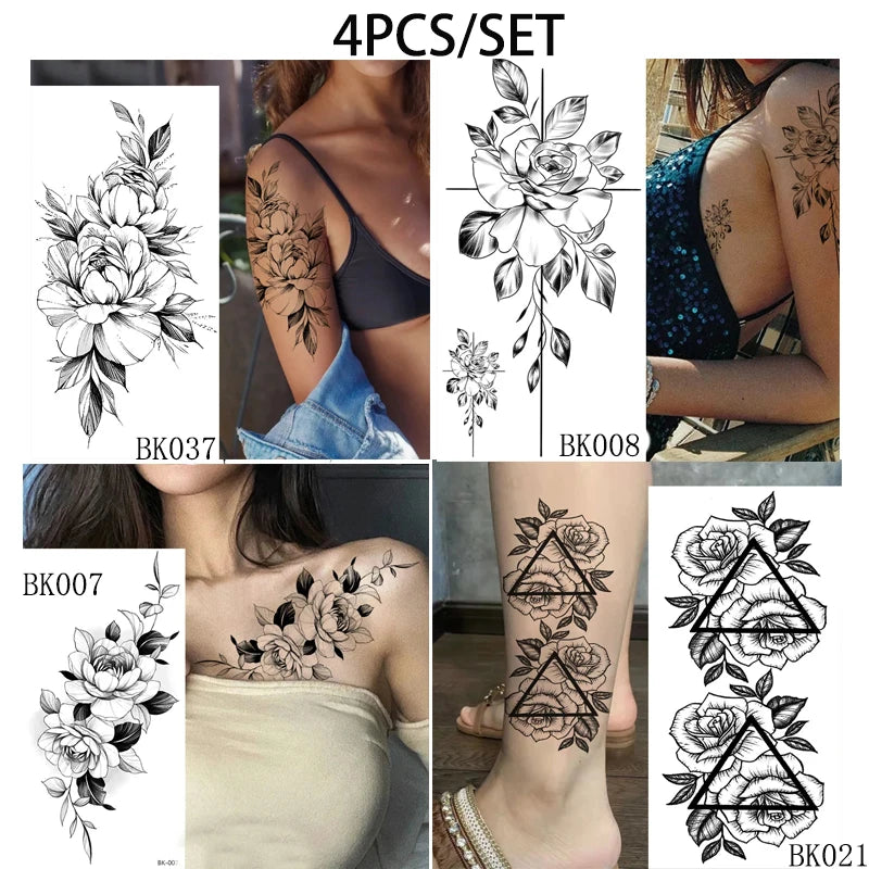 BXOXO Temporary Rose Flower Skin Tattoo Stickers Removable Blossom Flase Tattoos for Apart arm and shoulder Neck Back Flower Tattoos