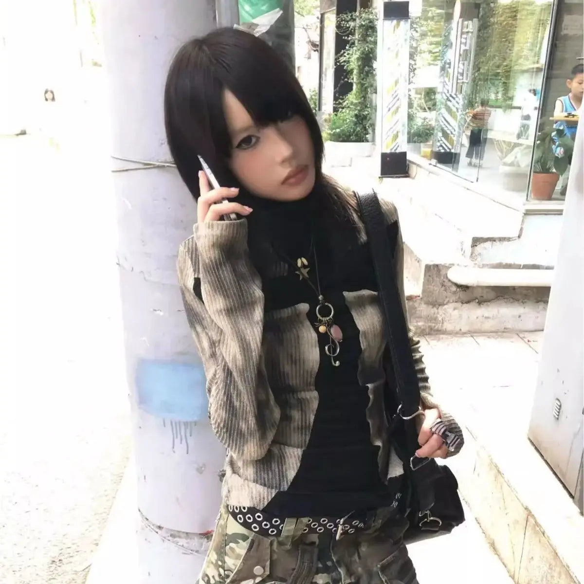 BXOXO Vintage T Shirt Women Patchwork Long Sleeve Skinny Tee Tops Streetwear Y2k Aesthetic Grunge Tops Tie Dye Tee Tops 2000s
