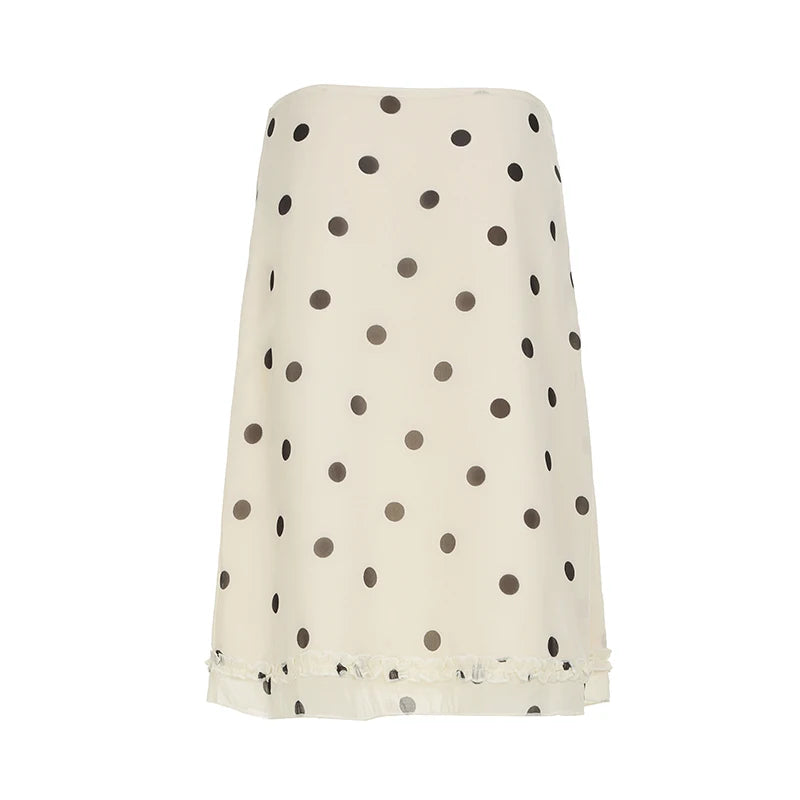 Bxoxo Elegant England Style Dot Print Women Mid-Length Skirt  Edible Free Fungus Simple High Fashion Women Long Skirt