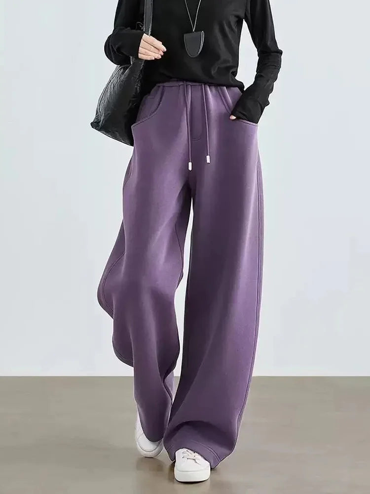 Bxoxo Women Streetwear Purple Sweatpants Loose High Waist Vintage Fall Wide Leg Pant Casual Retro Pockets American Y2K Female Trousers