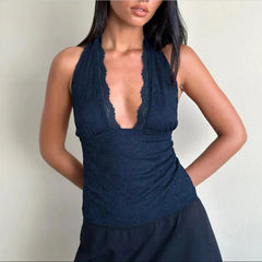 BXOXO Women Y2K Lace Patchwork Tank Top Aesthetic Low Cut Sleeveless Backless Vest Vintage Camisole Crop Top Streetwear