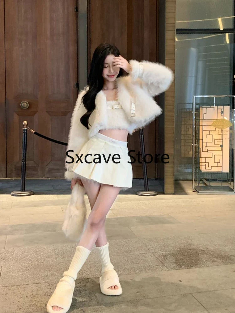 BXOXO Sexy 3 Piece Skirt Set Women Casual Long Sleeve Coat + Bodycon Tube Tops + Sweet Mini Skirt Evening Party Clothing Autumn