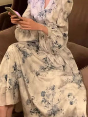 BXOXO Women Fashion Casual A-Line Print Long Dress Spring Summer Vintage Elegant Party Birthday Clothes Female Vestidos Wedding Robe