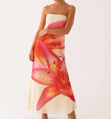 BXOXO Women Floral Strapless Dress Sexy Backless Maxi Long Dress Y2K Sleeveless Bodycon Tube Dress Summer Party Beachwear