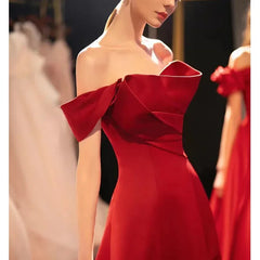 BXOXO prom dresses 2025 Customized Red Satin Wedding Dress Women Boat Neck Off The Shoulder Pleated Evening Dresses Elegant Simple Sleeveless A-Line