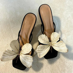 BXOXO Designer Summers Open Toe Butterfly-knot Women Slippers Fashion Slip On Ladies Elegant Thick Heel Dress Slides