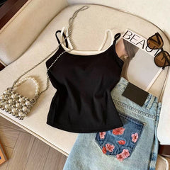 Bxoxo Fashion Patchwork Fake 2 Piece Women Camis Summer Fashion Spaghetti Straps with Chest Pad Vest Korean Chic Base Tank Female