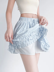 Bxoxo Korean Women Sweet Skirt High Waist Fashion Elegant White Mini Skirts Preppy Style Edible Tree Fungus Sexy Dance Skirts New
