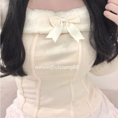 BXOXO Fashion Square Collar Bow Tops Women Spring Autumn New Thicked Warm Bottoming T-shirts Y2k Slim Fit Long Sleeve Blusas Mujer