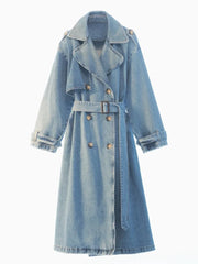 X-Long Denim Trench Coats For Women Belt On Waist Slim Jean Coats Ladies Jaqueta Feminina Blue Jean Jacket Woman