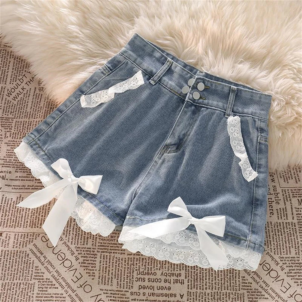 BXOXO Woman Jeans Pants Denim a Version High Waist Raw Hem Shorts Women's Lace Pants Pantalones Vaqueros Mujer Pants Women Jeans