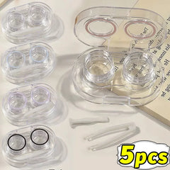BXOXO Small Plastic Contact Lens Cases Simple Oval Transparen Portable Eye Contacts Lenses Holder Box Case with Tweezers Remover Tools