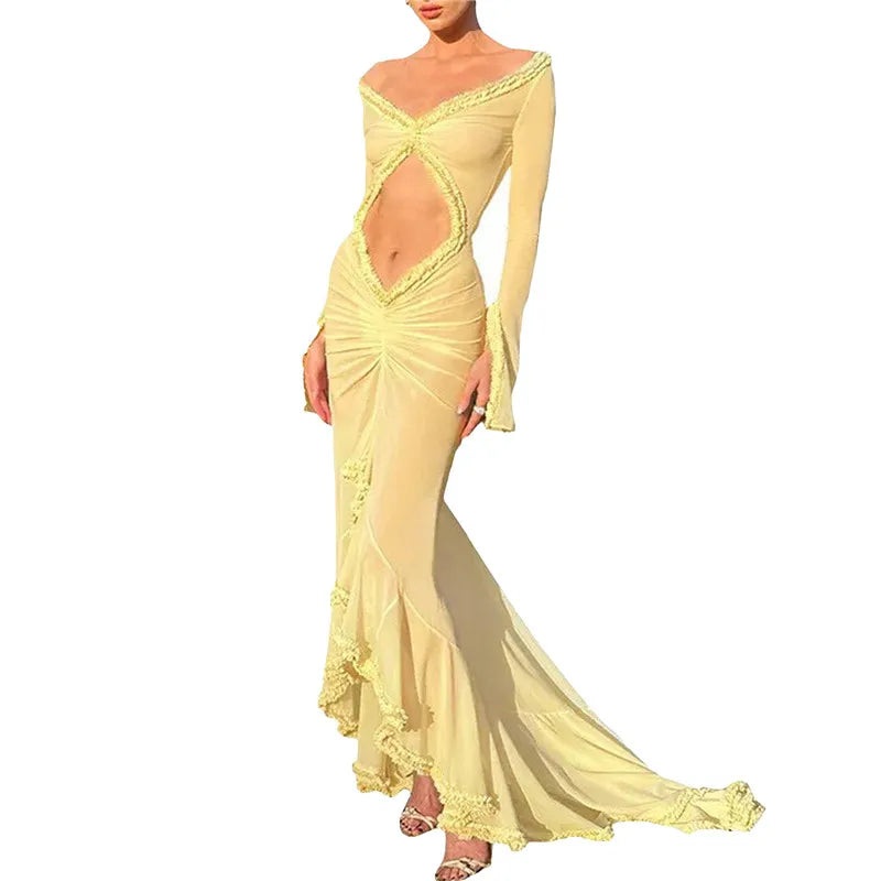 BXOXO Women Sexy Lace See Through Maxi Dress Y2k Floral Sheer Strap Backless Bodycon Fitted Long Dress Party Club Dress