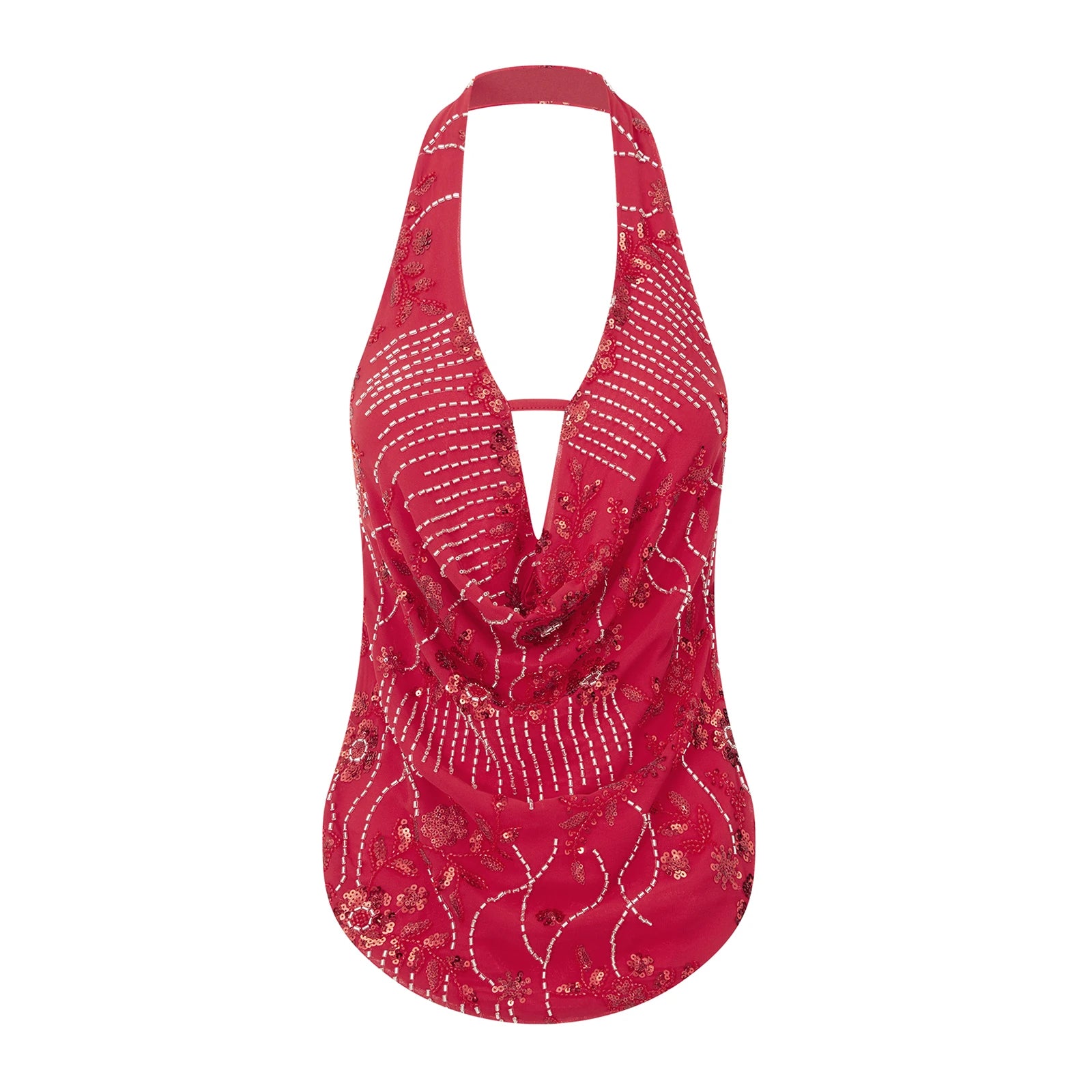 BXOXO Women Halter Tops Summer Beaded Floral Pattern Backless Shirts Vest for Streetwear Y2K Aesthetic Grunge Clothes