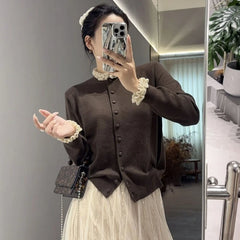 Bxoxo Sweet Korean Style Sweaters Cardigan Elegant Kawaii Gray Knitted Cardigan Preppy Style Autumn Winter Sweater Aesthetics