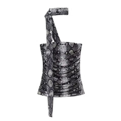 BXOXO Leopard Print Crop Top Women Tulle Tops Y2k Ruched Tops Sexy Backless Sleeveless Summer Pleated Beach Halter Top 2024