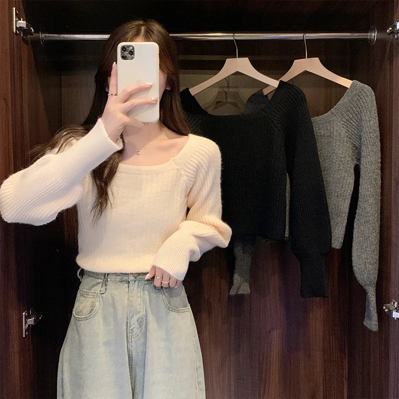 Bxoxo Autumn Winter Loose Women Sweaters Casual Soft Long Puff Sleeve Pullovers Jumpers Knitwear Basic Sweater For Women Tops
