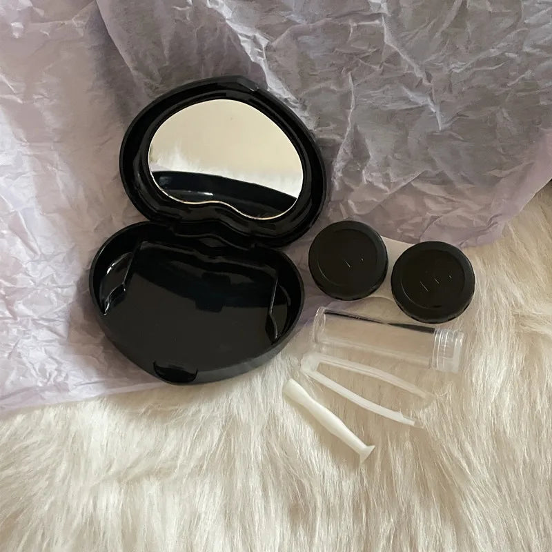 BXOXO Heart Black Purple Contact Lenses Box for Color Eyes Tool Kit Contact Lens Storage Care Holder Container with Mirror Tweezer