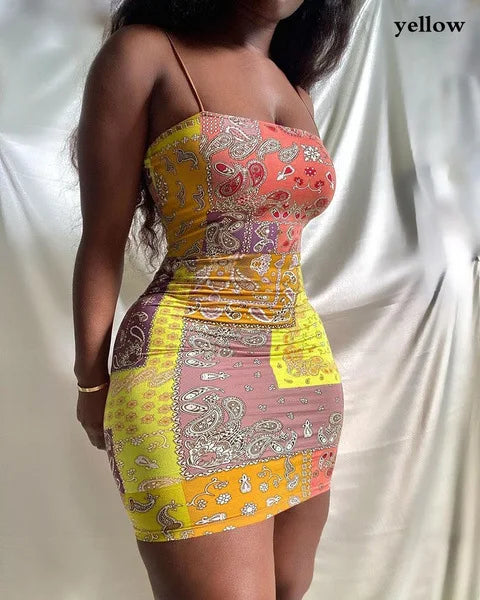 BXOXO Sexy Strap Mini Dress Women Club Party Short Dresses Summer New Printing Slim Fit Dress Plus Size S-5Xl