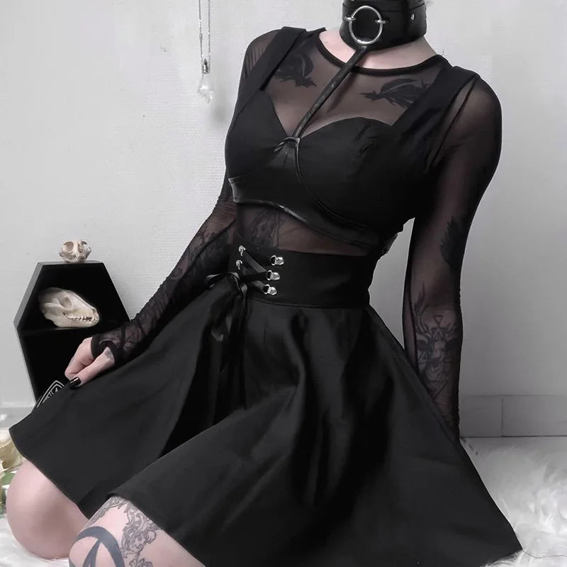 Bxoxo Gothic Black Skirt Japanese-Style Hipster Black JK Bubble Women's Lace-up Back Zip Ins Girl's Pleated Mini Skirt