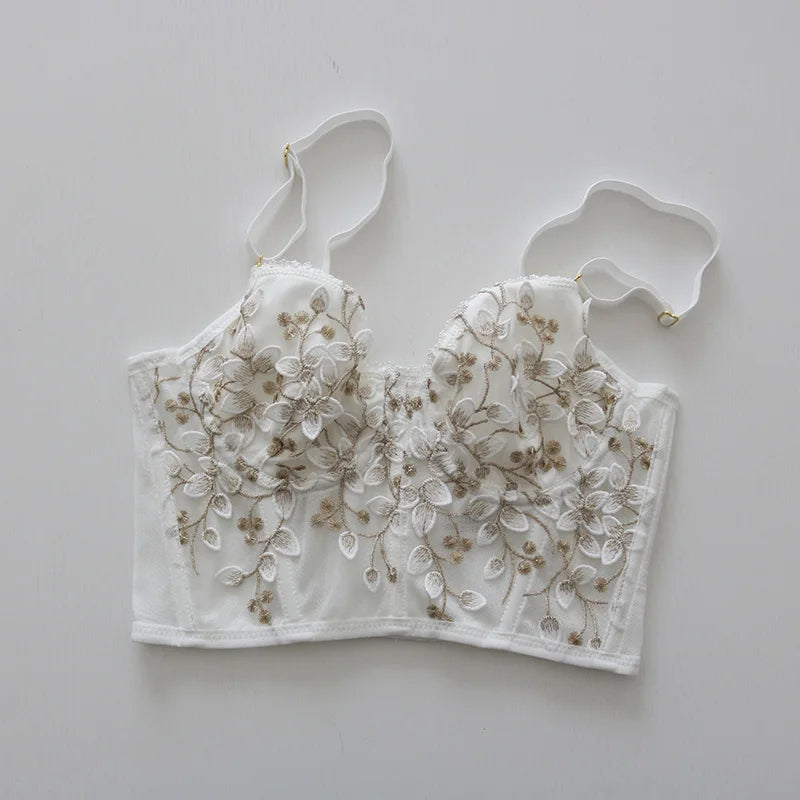 Bxoxo Three-dimensional embroidered bra sexy lace fish bone corset widened breasted with steel ring 2/1 half cup bralette underwear
